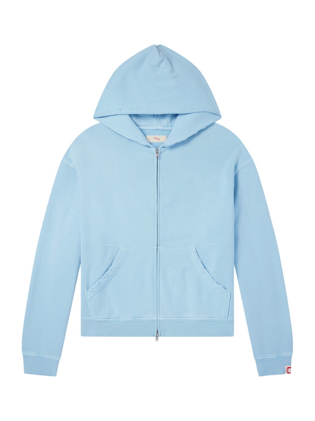 Photo: Cherry Los Angeles - Distressed Cotton-Fleece Zip-Up Hoodies - Blue