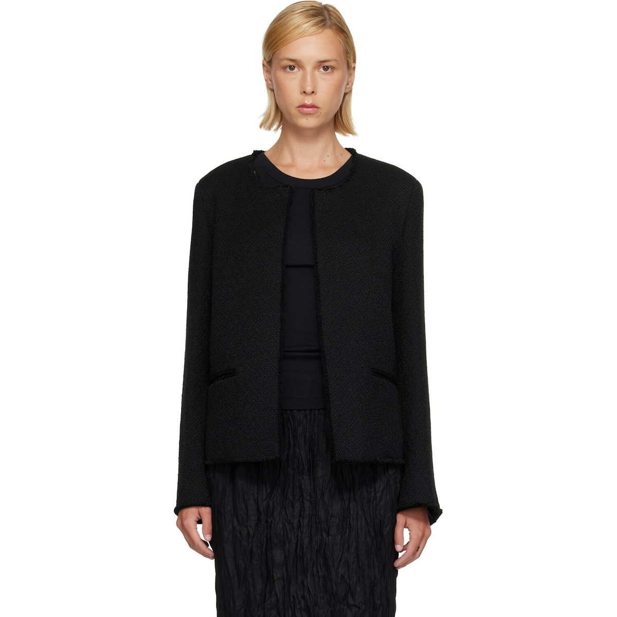 TOTEME Black Open-Front Bouclé Blazer