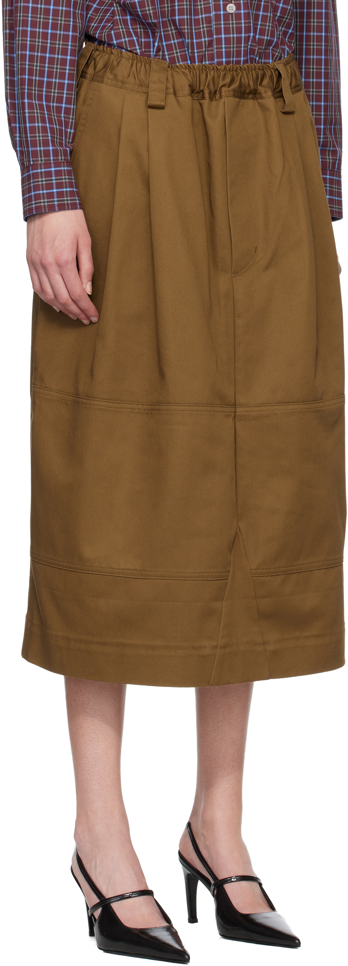 Meryll Rogge Brown Workwear Drawstring Denim Midi Skirt