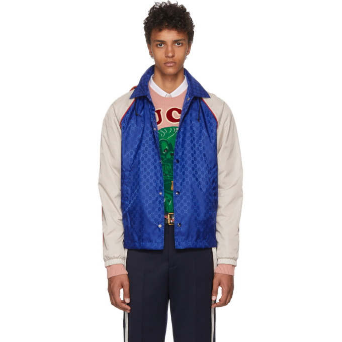 Photo: Gucci Blue and Beige Jacquard GG Jacket