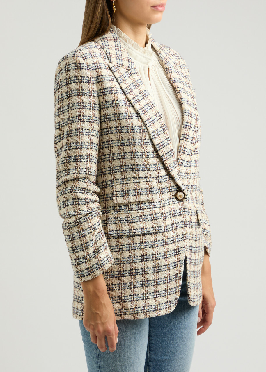 Veronica Beard Martel Dickey Checked Tweed Blazer Cream