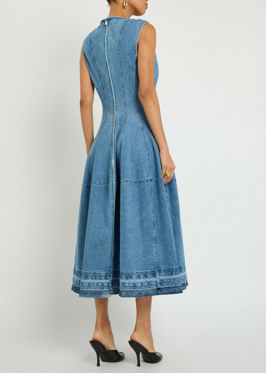 Simkhai Bowen Panelled Stretch-denim Midi Dress Blue