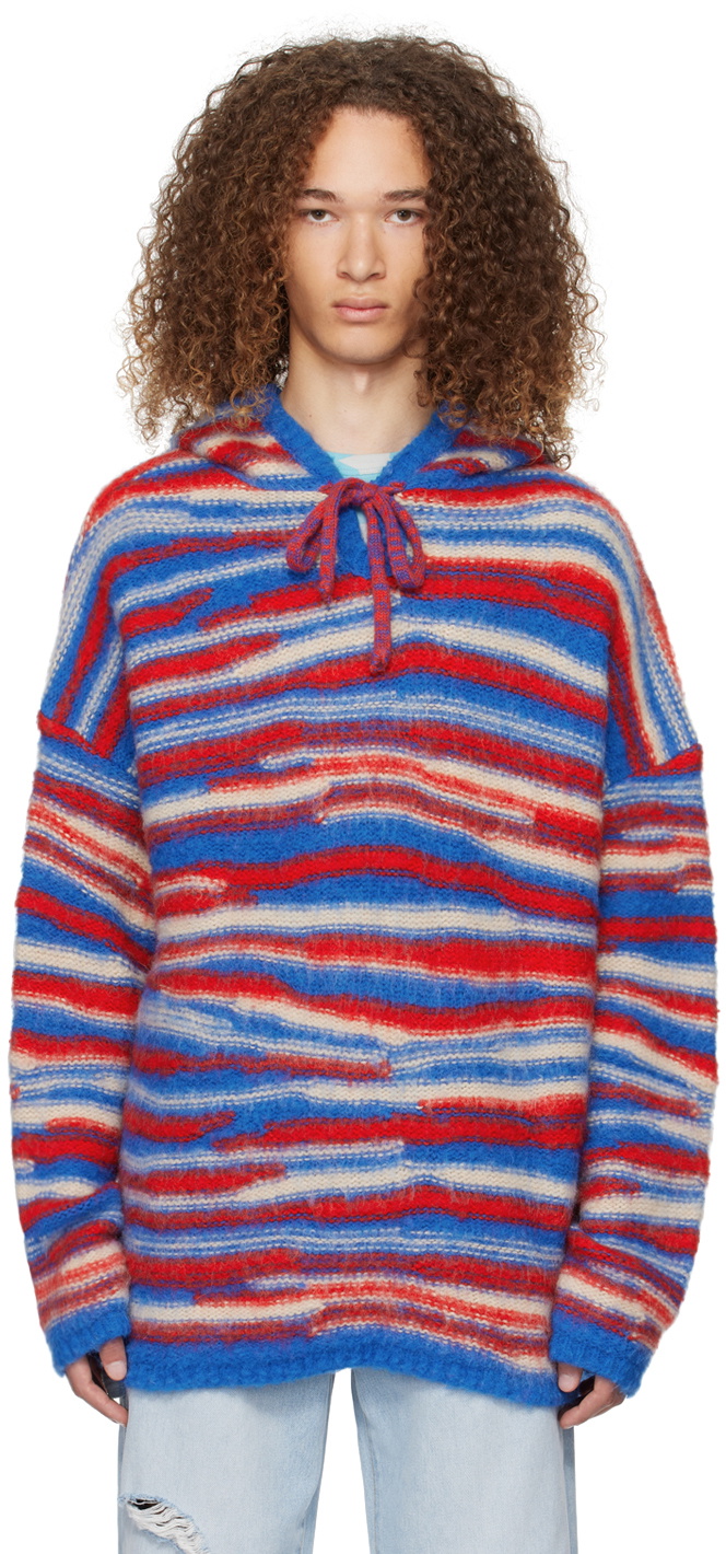 ERL|HOODIES/SWEATS (Oversized Hoodie Knit - Red Blue (E ERL Red & Blue Stripe Hoodie ERL