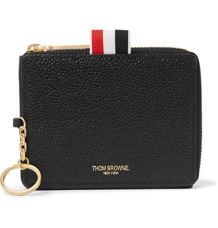 Photo: Thom Browne - Grosgrain-Trimmed Pebble-Grain Leather Zip-Around Wallet - Black