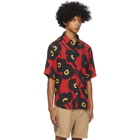 AMI Alexandre Mattiussi Black and Red Printed Summer Fit Short Sleeve Shirt