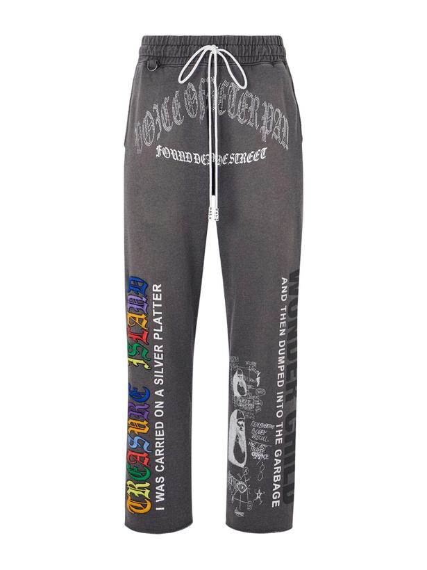 Photo: Paly Hollywood - Bobby Driscoll Embellished Printed Cotton-Fleece Sweatpants - Gray