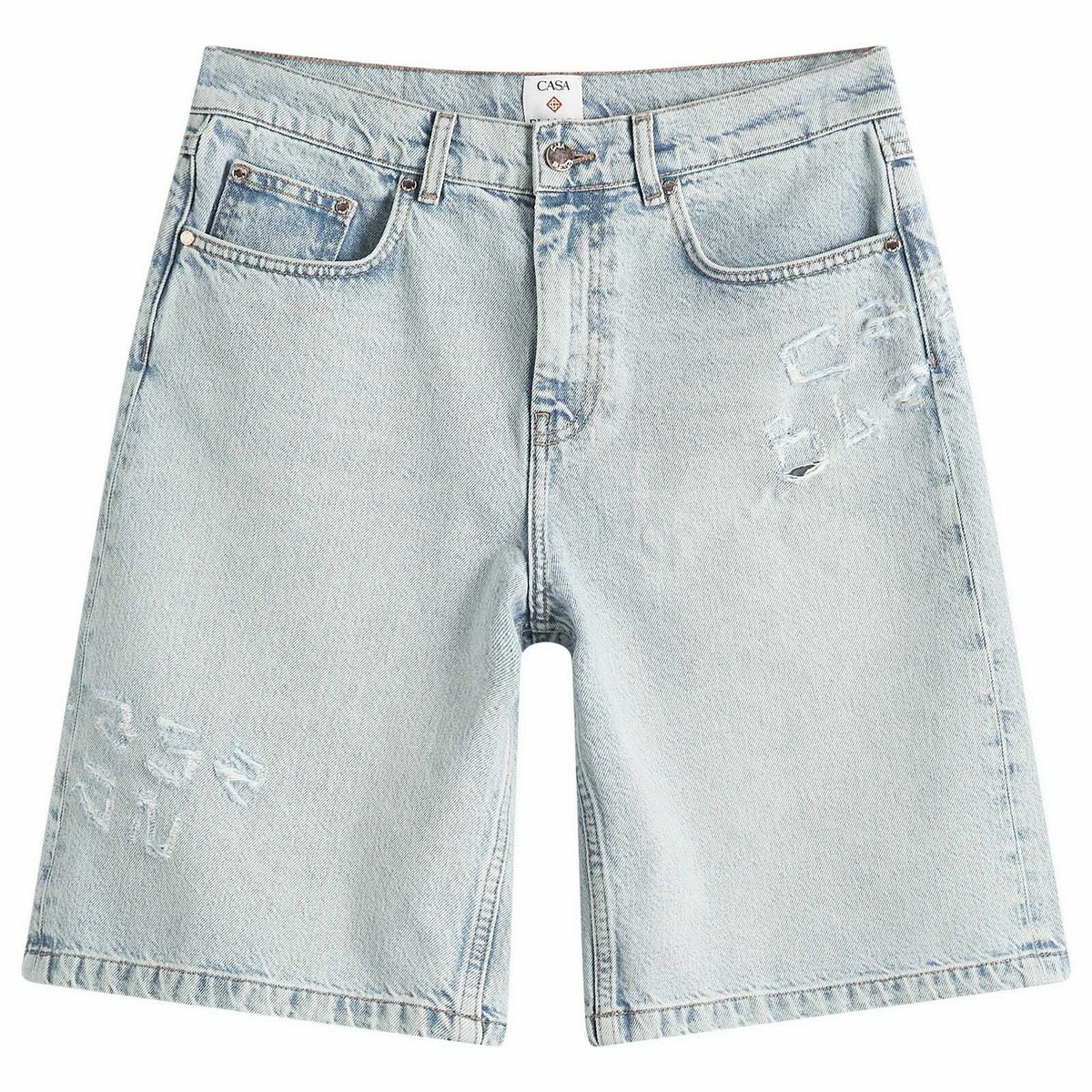 Casablanca Women's Graffiti Denim Shorts in Mid Wash