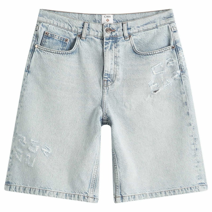 Photo: Casablanca Women's Graffiti Denim Shorts in Mid Wash