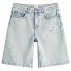 Casablanca Women's Graffiti Denim Shorts in Mid Wash