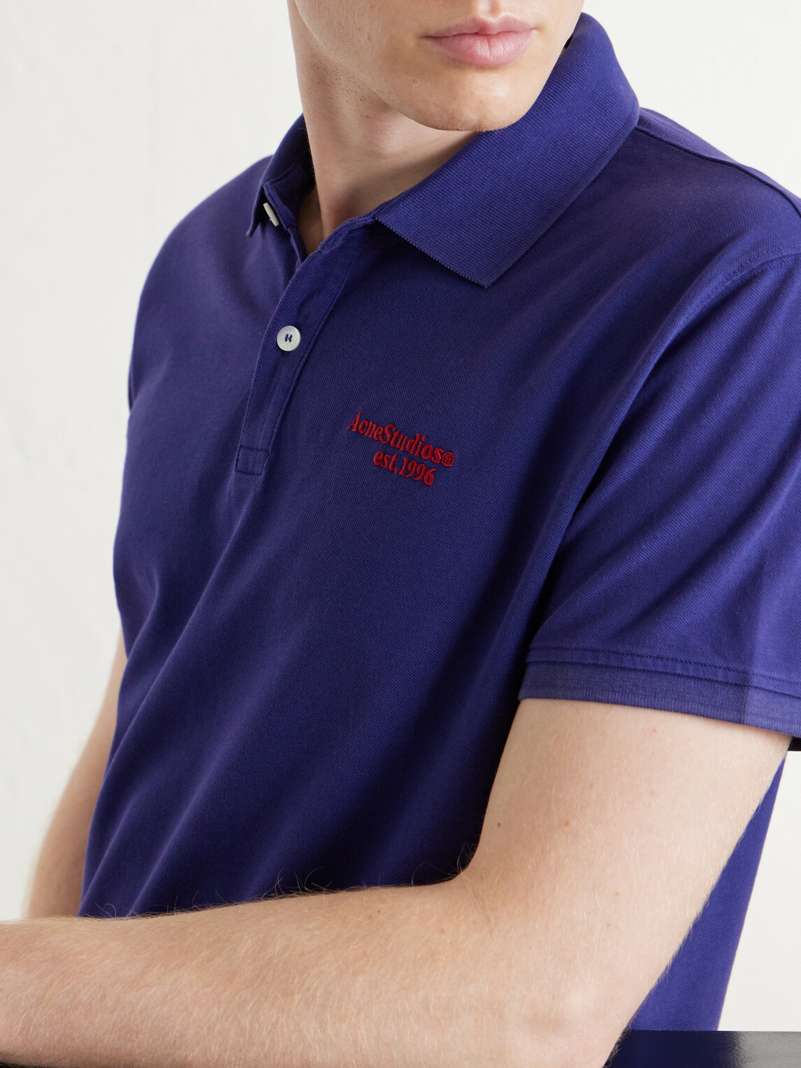 Acne Studios - Logo-Embroidered Cotton-Piqué Polo Shirt - Blue