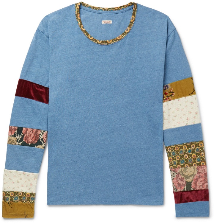Photo: KAPITAL - Panelled Cotton-Jersey T-Shirt - Blue