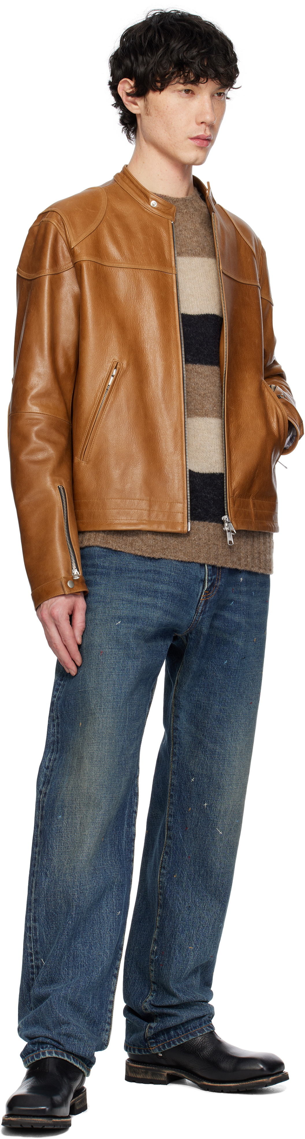 AFTER PRAY Tan Mavericks Motorcycle Leather Jacket
