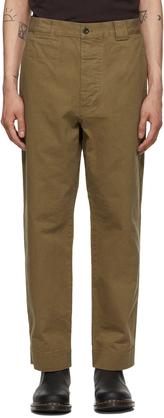 MHL by Margaret Howell Khaki Cotton Drill Tapered Workwear 