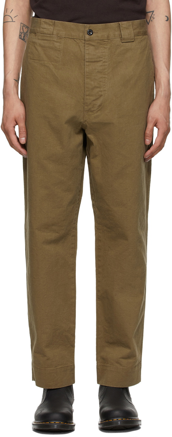 MHL by Margaret Howell Khaki Cotton Drill Tapered Workwear Trousers