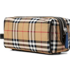Burberry - Leather-Trimmed Checked Nylon Wash Bag - Men - Tan