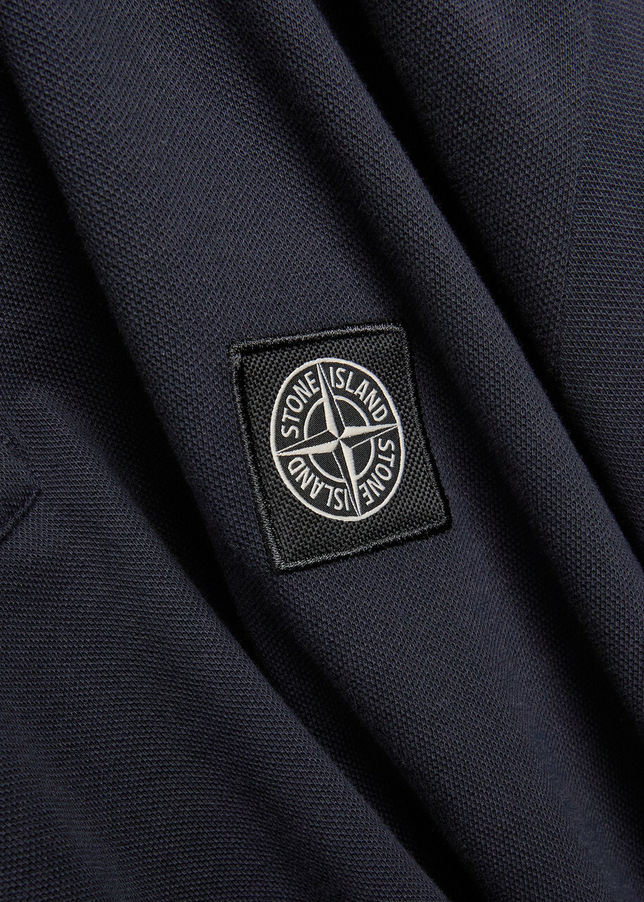 Stone Island Logo-appliquéd Piqué Stretch-cotton Polo Shirt Navy