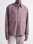 Monitaly - Double Pocket Checked Cotton Shirt - Purple