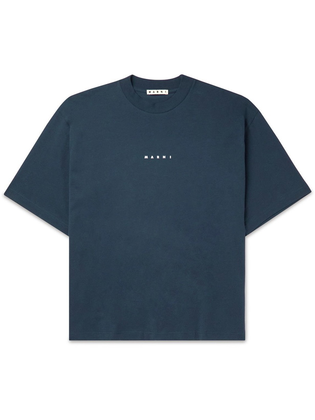 Photo: Marni - Logo-Print Cotton-Jersey T-Shirt - Blue