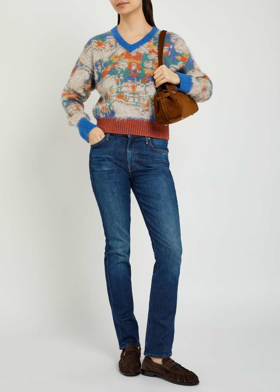 Mother The Crop Varsity Printed Alpaca and Wool-blend Jumper Multicoloured