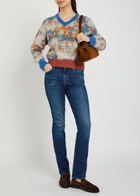 Mother The Crop Varsity Printed Alpaca and Wool-blend Jumper Multicoloured
