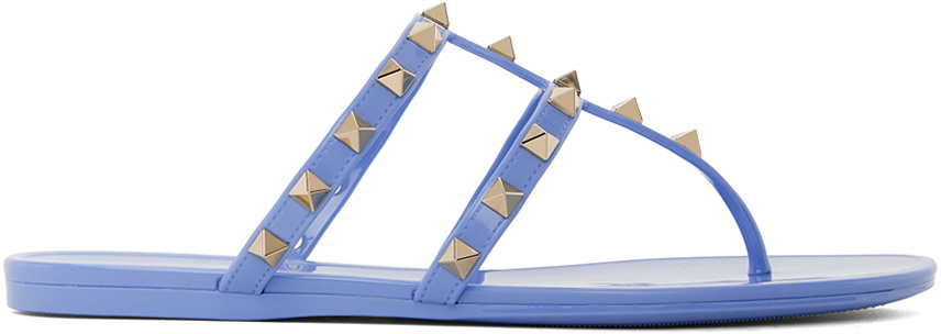 Valentino Garavani Blue Rockstud Flat Rubber Sandals Valentino Garavani