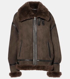 Nour Hammour Portia shearling-trimmed suede biker jacket