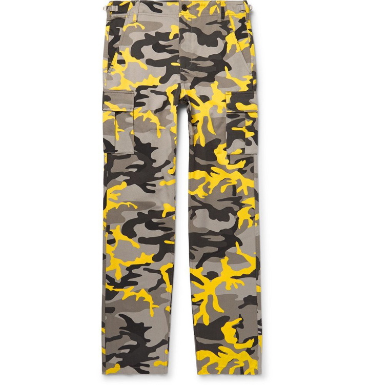 Photo: Balenciaga - Slim-Fit Camouflage-Print Cotton-Twill Cargo Trousers - Yellow