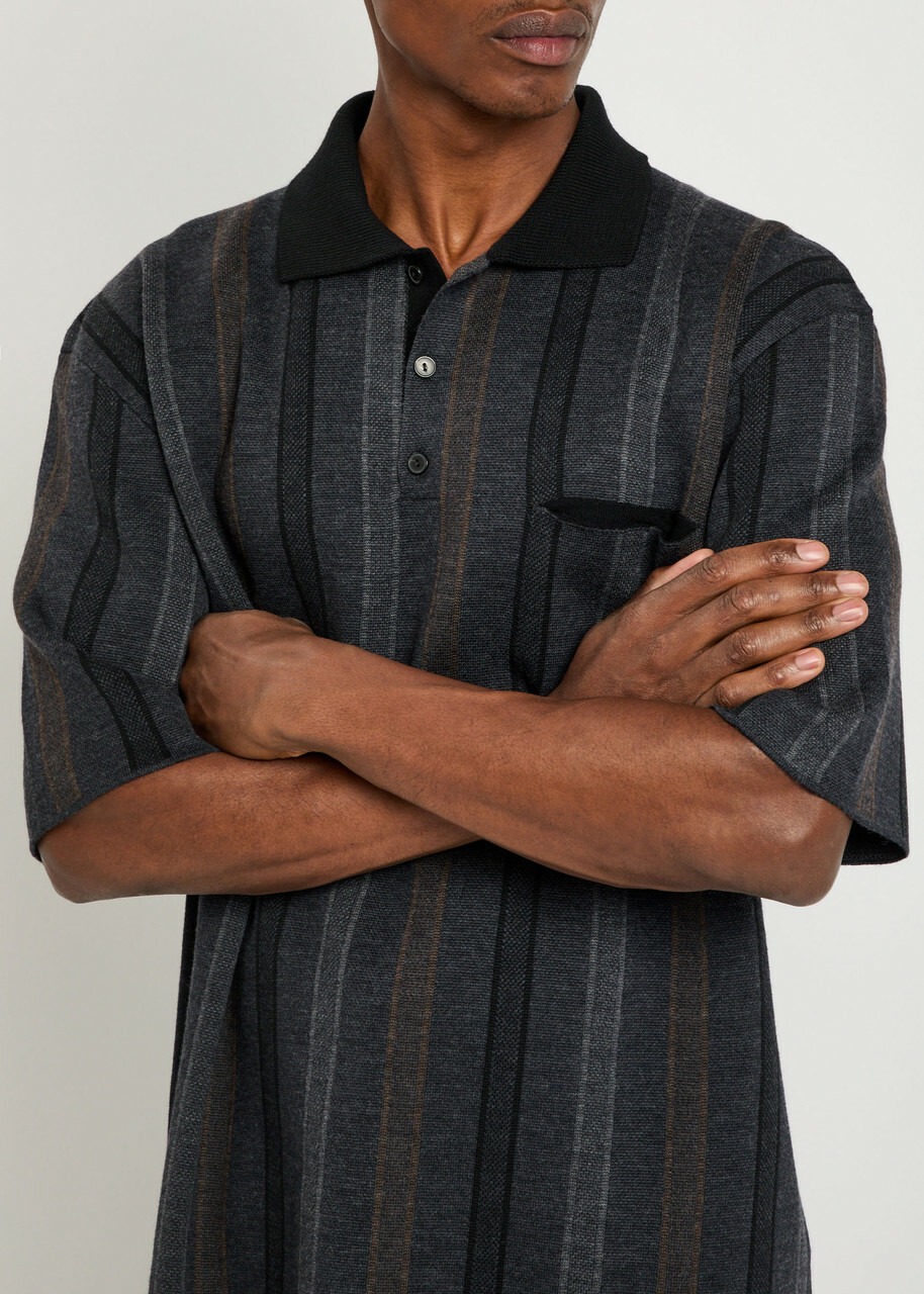 Calvin Klein Striped Wool Polo Shirt Black