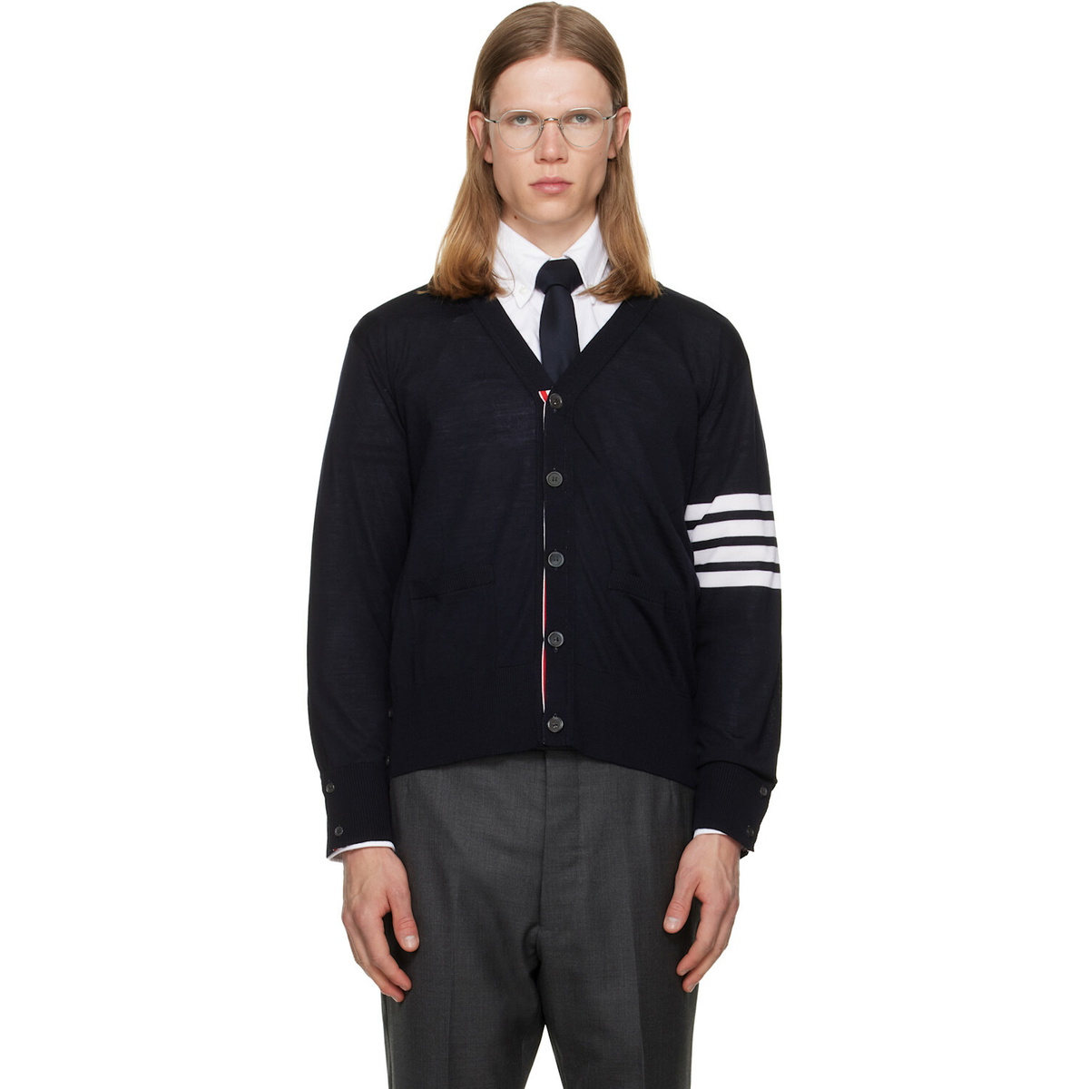 Thom Browne Navy Merino Wool 4-Bar Classic Cardigan