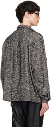 International Gallery BEAMS Black & White Herringbone Tweed Open Collar Shirt