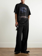 Balenciaga - Logo-Print Distressed Cotton-Jersey T-Shirt - Black