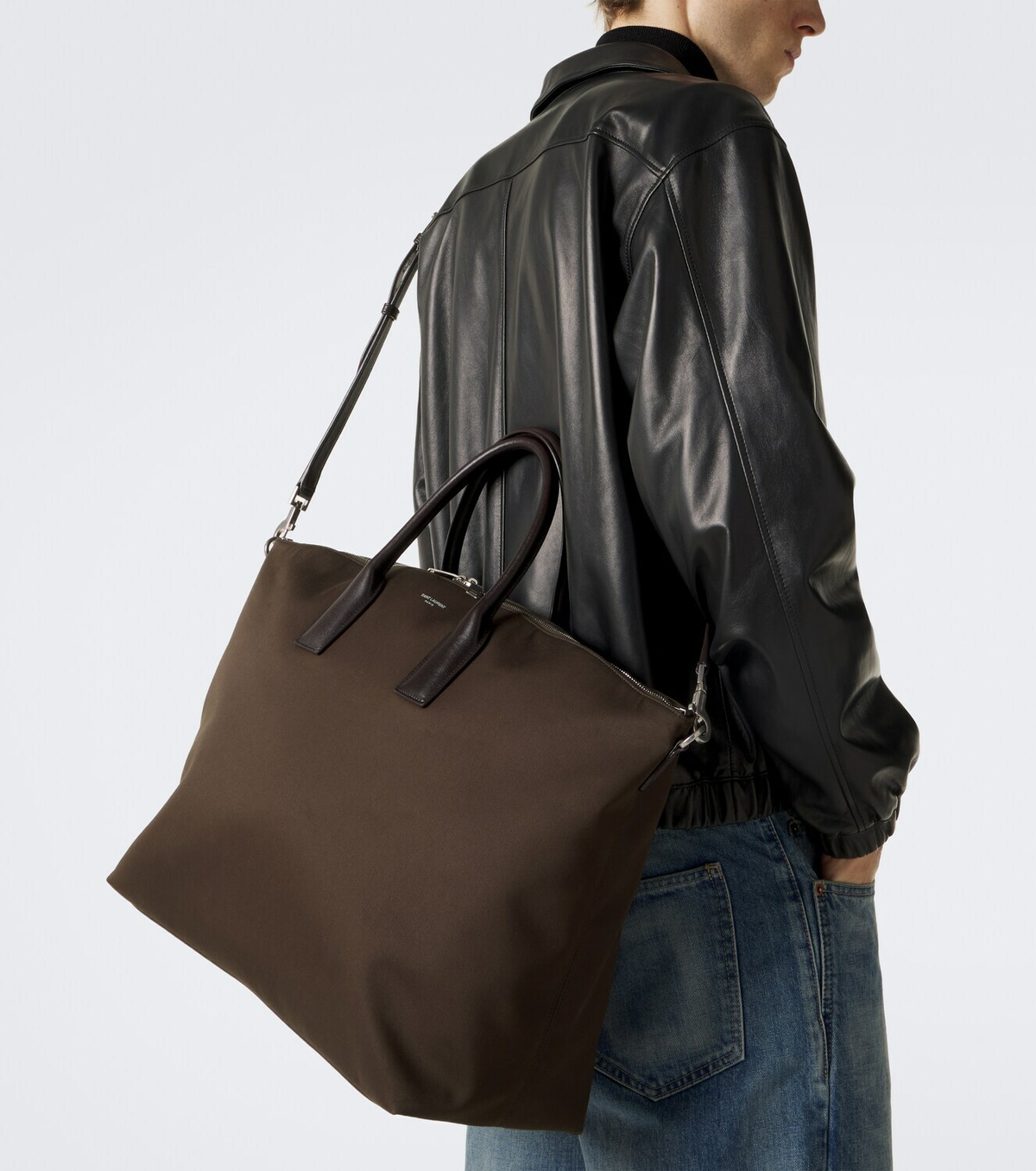 Saint Laurent Leather-trimmed canvas tote bag