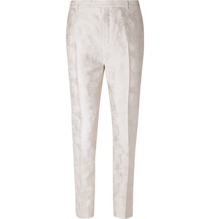 Photo: SAINT LAURENT - Slim-Fit Wool and Silk-Blend Jacquard Suit Trousers - White