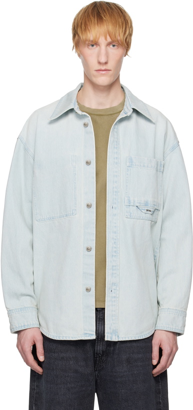 Photo: WOOYOUNGMI Blue Flower Back Logo Denim Shirt