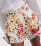 Camilla Sew Yesterday floral lace-trimmed linen shorts