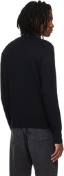 AMI Paris Black Wool Contrasted Ami de Coeur Crewneck Sweater