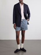 Drake's - Straight-Leg Striped Cotton Drawstring Shorts - Blue