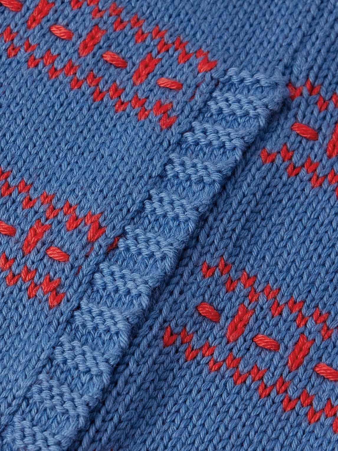 BODE - Meandering Striped Jacquard-Knit Pima Cotton and Merino Wool-Blend Cardigan - Blue
