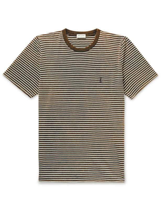 Photo: SAINT LAURENT - Striped Cotton-Jersey T-Shirt - Brown - S