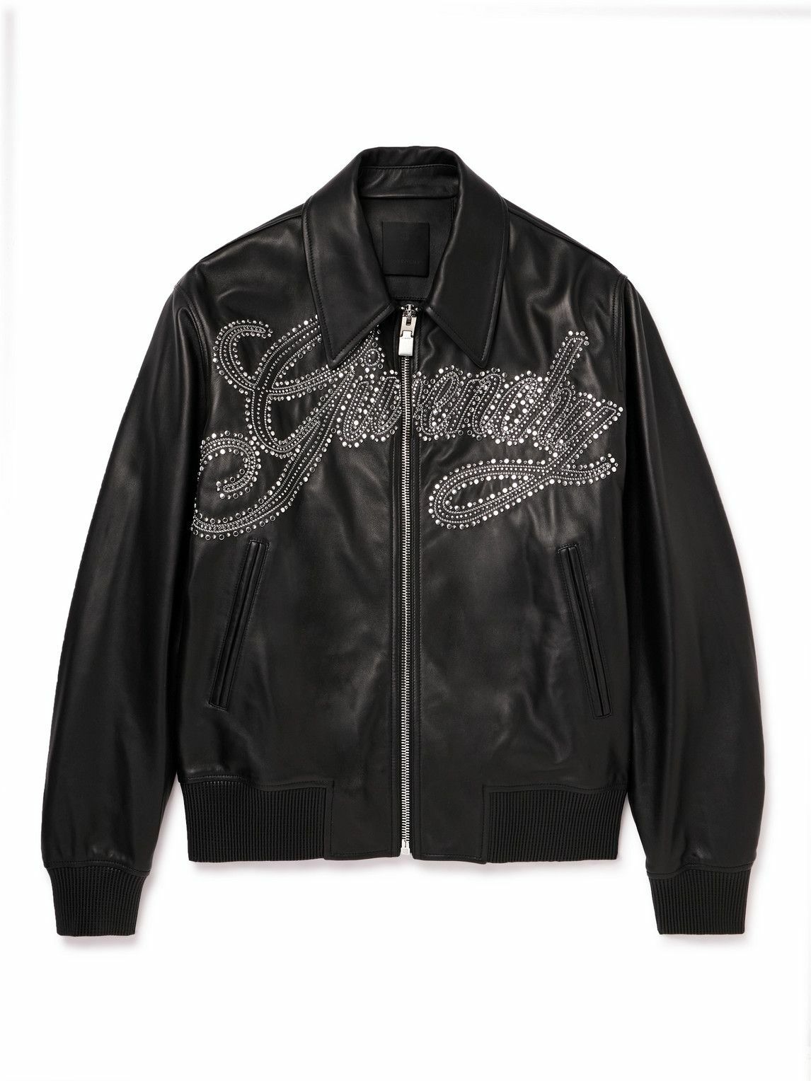 Givenchy Logo Embellished Studded Leather Jacket Black