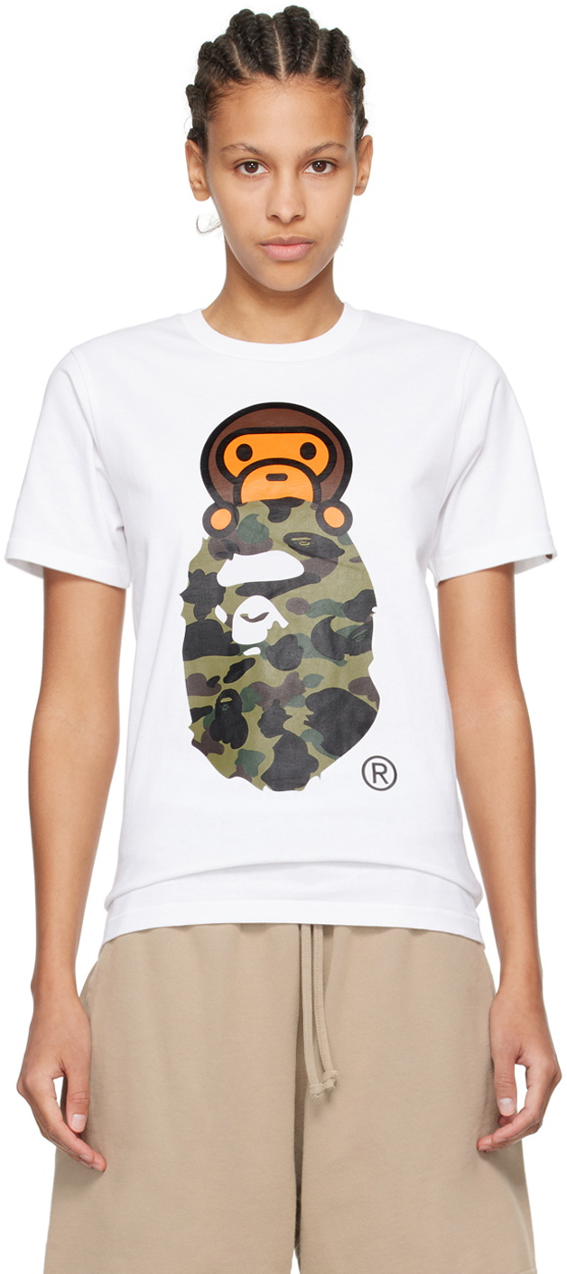 BAPE White 1st Camo Milo On Big Ape Head T Shirt A Bathing Ape