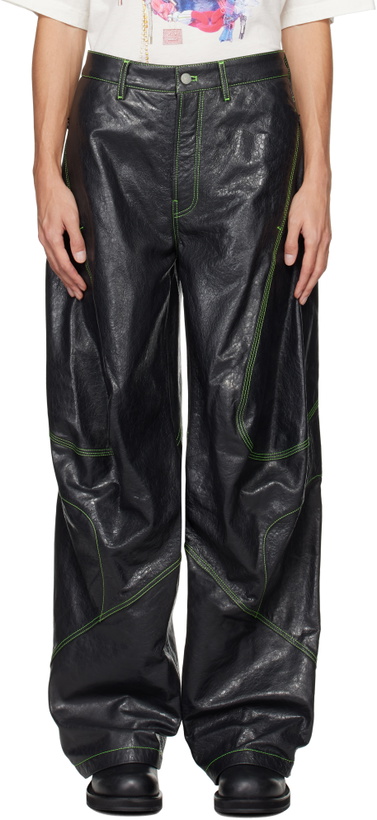 Photo: Acne Studios Gray Embroidered Leather Pants