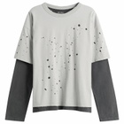 BEAMS Men's Layered Damage Long Sleeve T-Shirt in Light Grey ＆ Black