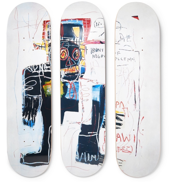 Photo: The SkateRoom - Jean-Michel Basquiat Set of Three Printed Wooden Skateboards - Multi