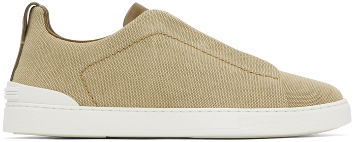 Photo: ZEGNA Beige Triple Stitch Sneakers