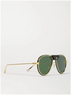 Cartier Eyewear - Aviator-Style Leather-Trimmed Gold-Tone Polarised Sunglasses
