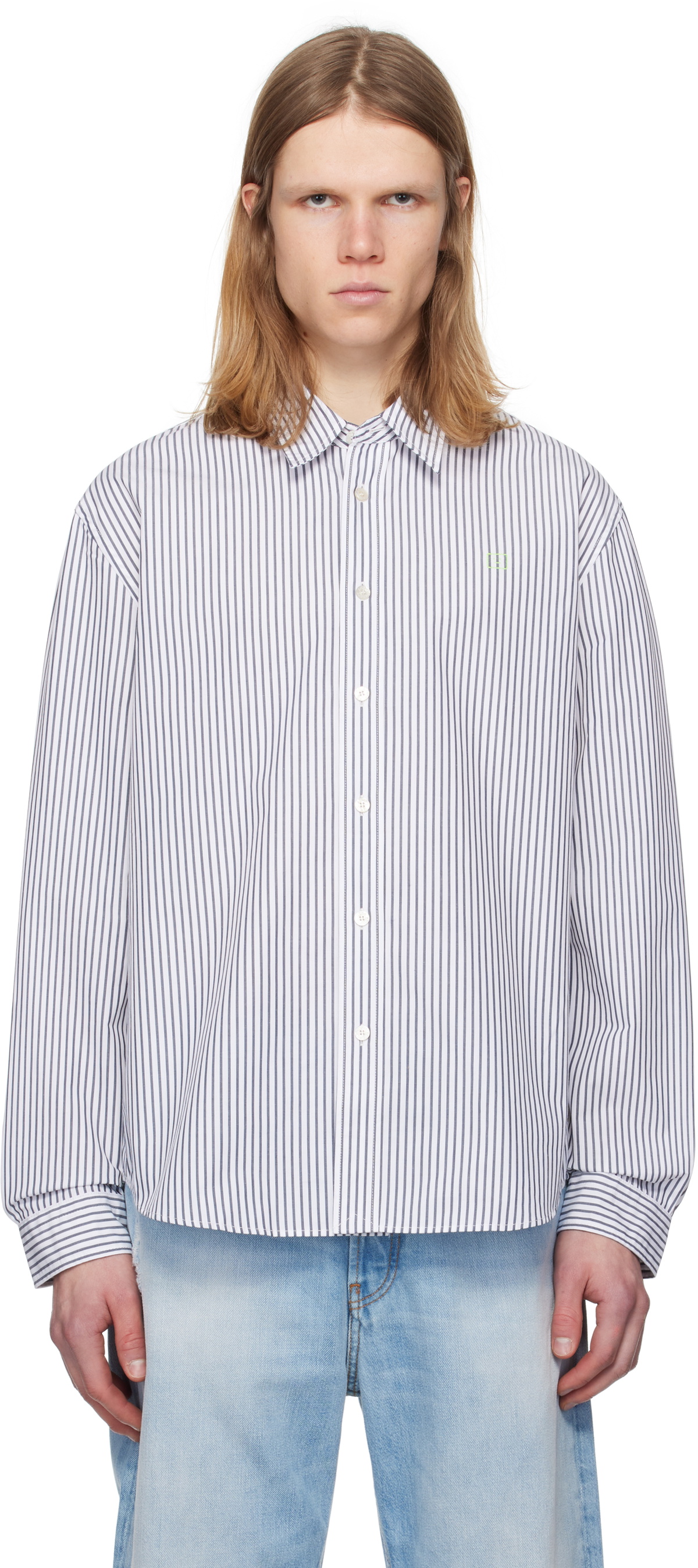 Acne Studios Navy & White Stripe Button-Up Shirt Acne Studios