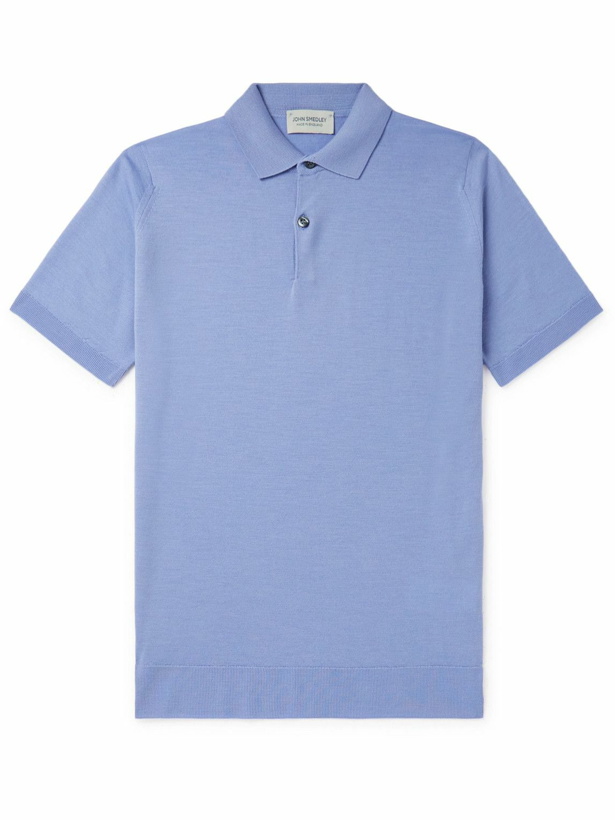 Photo: John Smedley - Slim-Fit Merino Wool-Piqué Polo Shirt - Blue