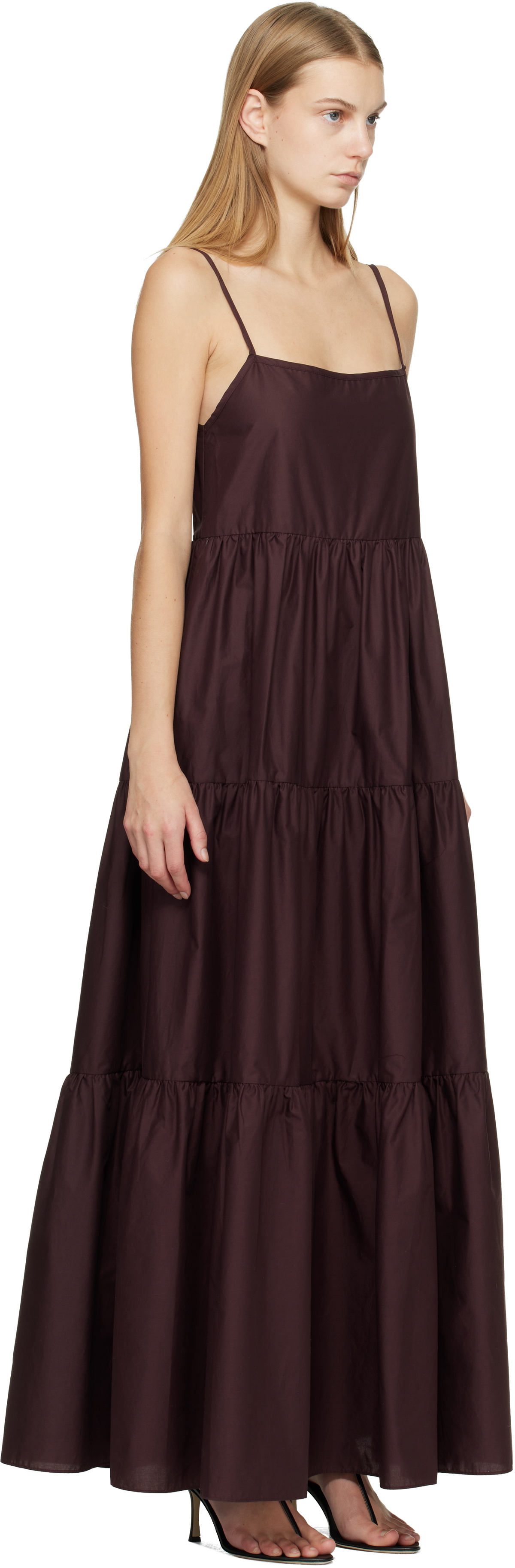 Matteau Burgundy Tiered Low Back Maxi Dress