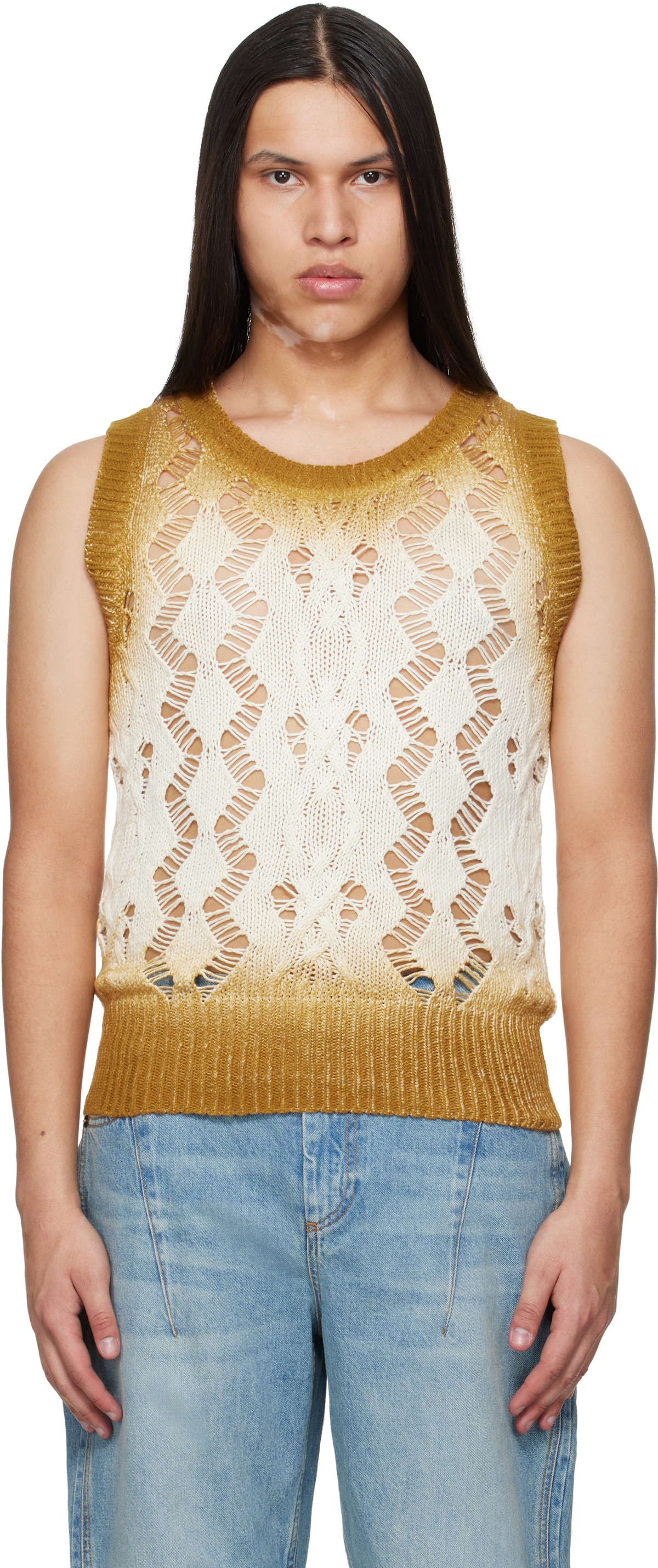EGONlab Tan & Off-White Textured Knit Tank Top